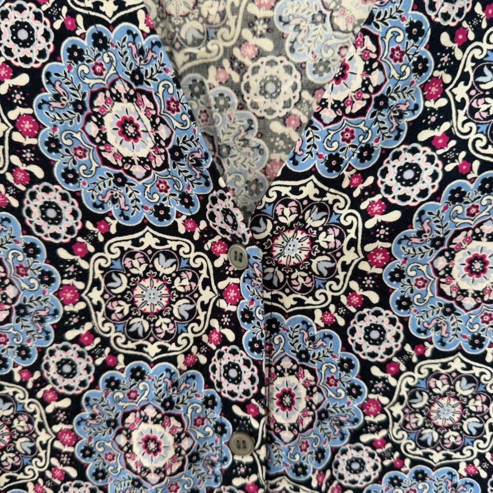 Loft Women's Flounce Dress Short Sleeve Blue Pink Floral Buttons Ruffle Size XL - Picture 5 of 12
